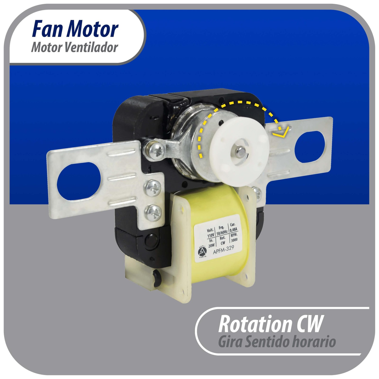 Appli Parts APFM-329 20 W Fan Motor, 110 V, 50/60 Hz, 0.48 A, 3000 rpm, CW rotat
