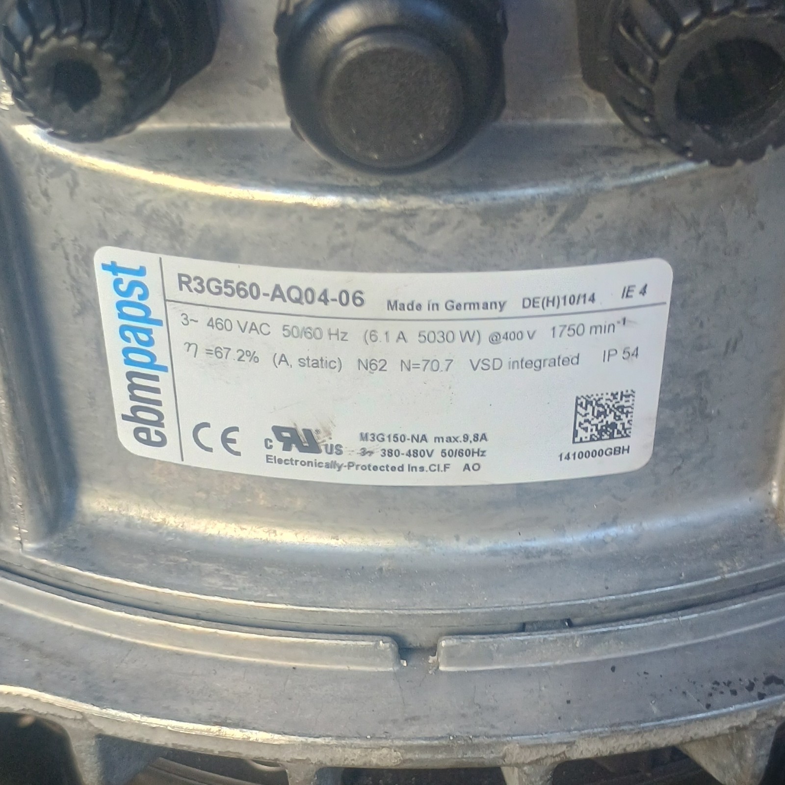 ebm-papst R3G560-AQ04-06 460VAC 3-Phase Fan Blower Motor, 6.1A VSD