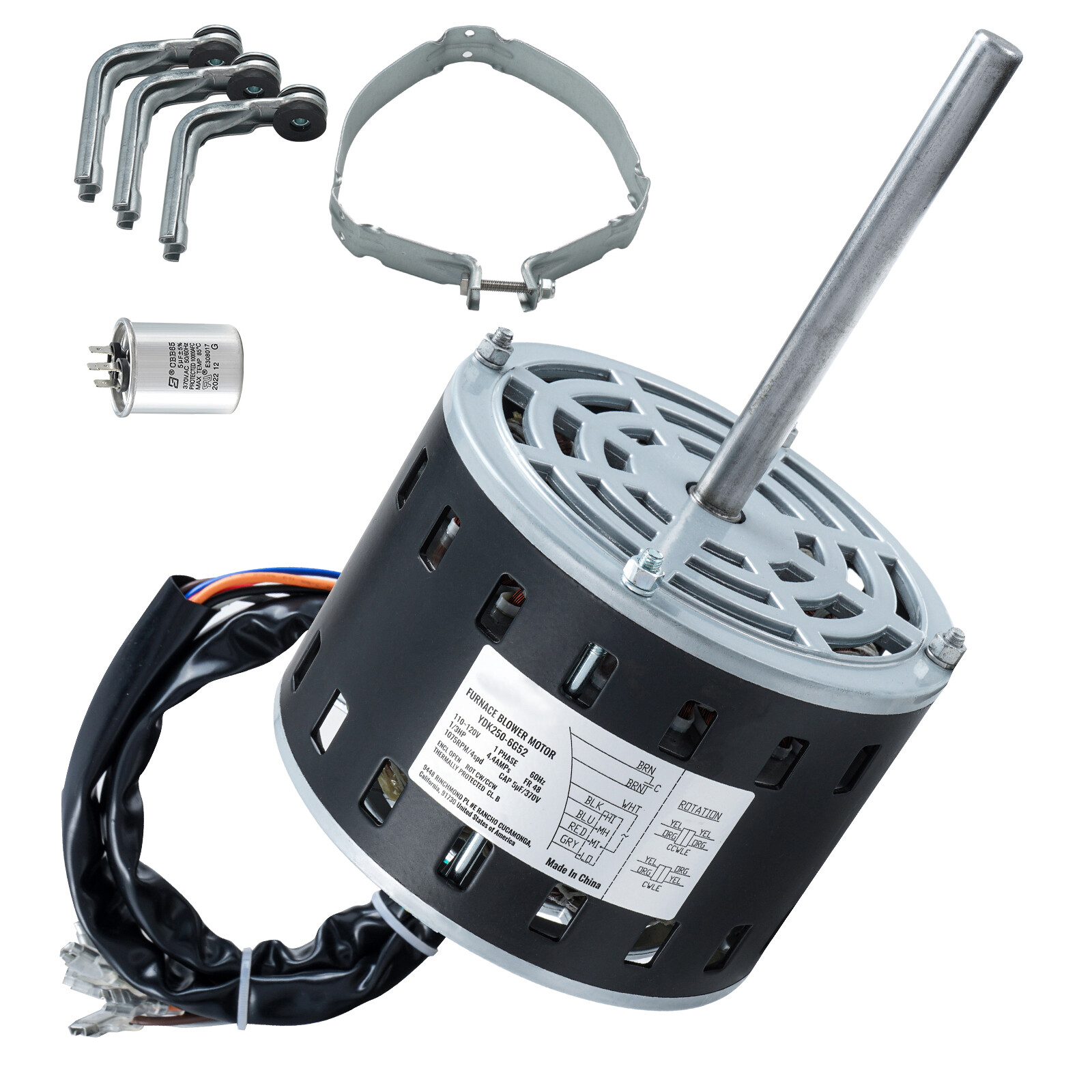 1/3HP Furnace Blower Motor 110-120V 4.4A 1075RPM 4 Speeds 48 Frame 1 Phase