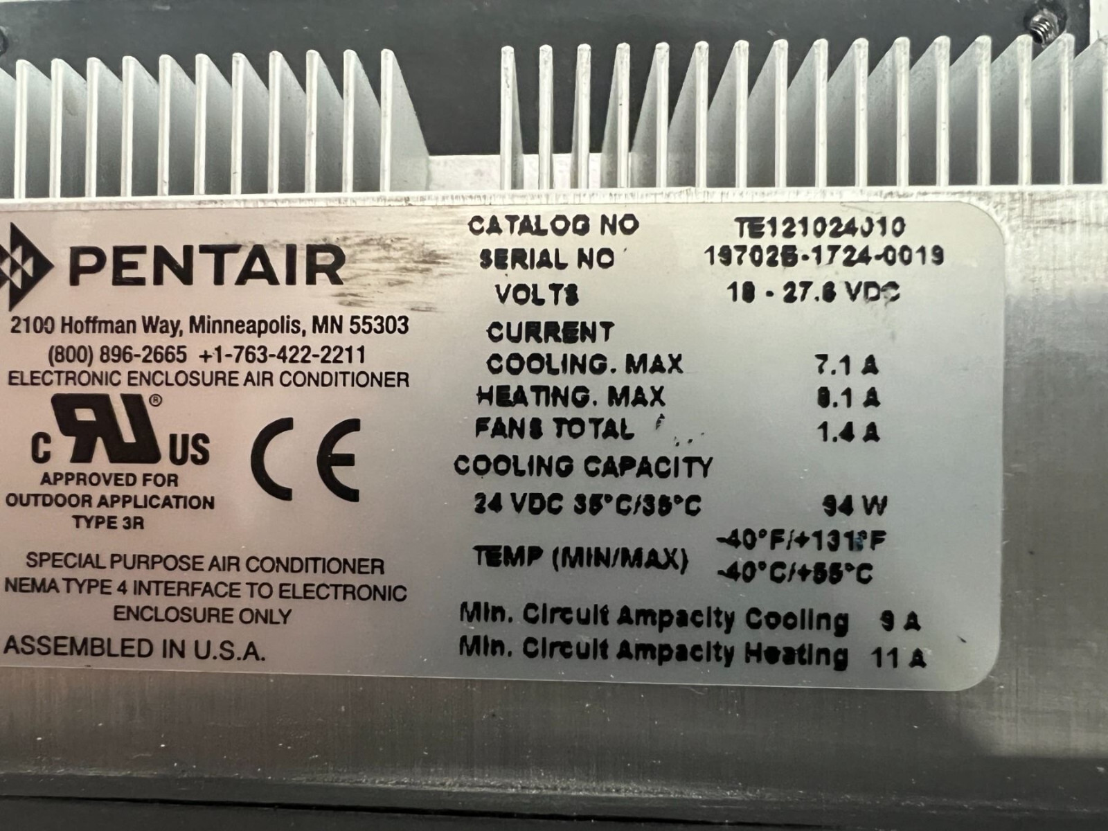 Pentair TE121024010 HOFFMAN Thermoelectric Coolers Indoor/Outdoor 6096