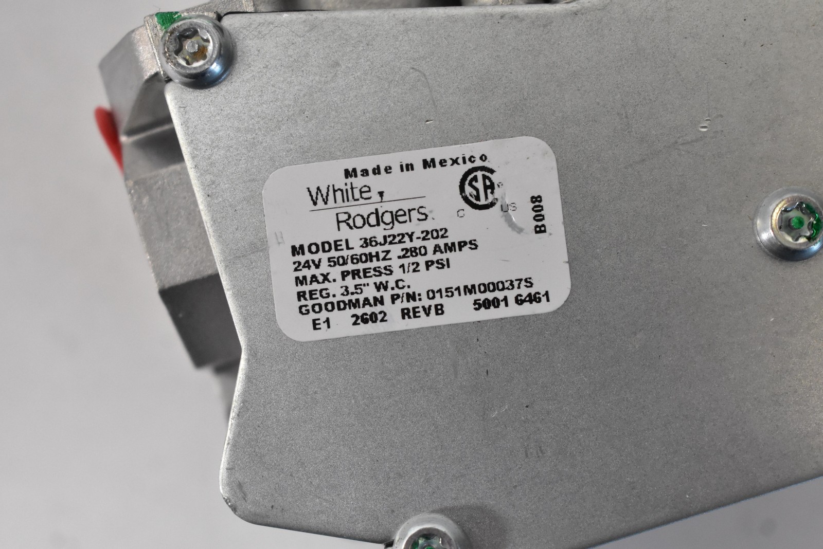White-Rodgers 36J22Y-202 Gas Valve 0151M00037S Aluminum Mexico Goodman HVAC