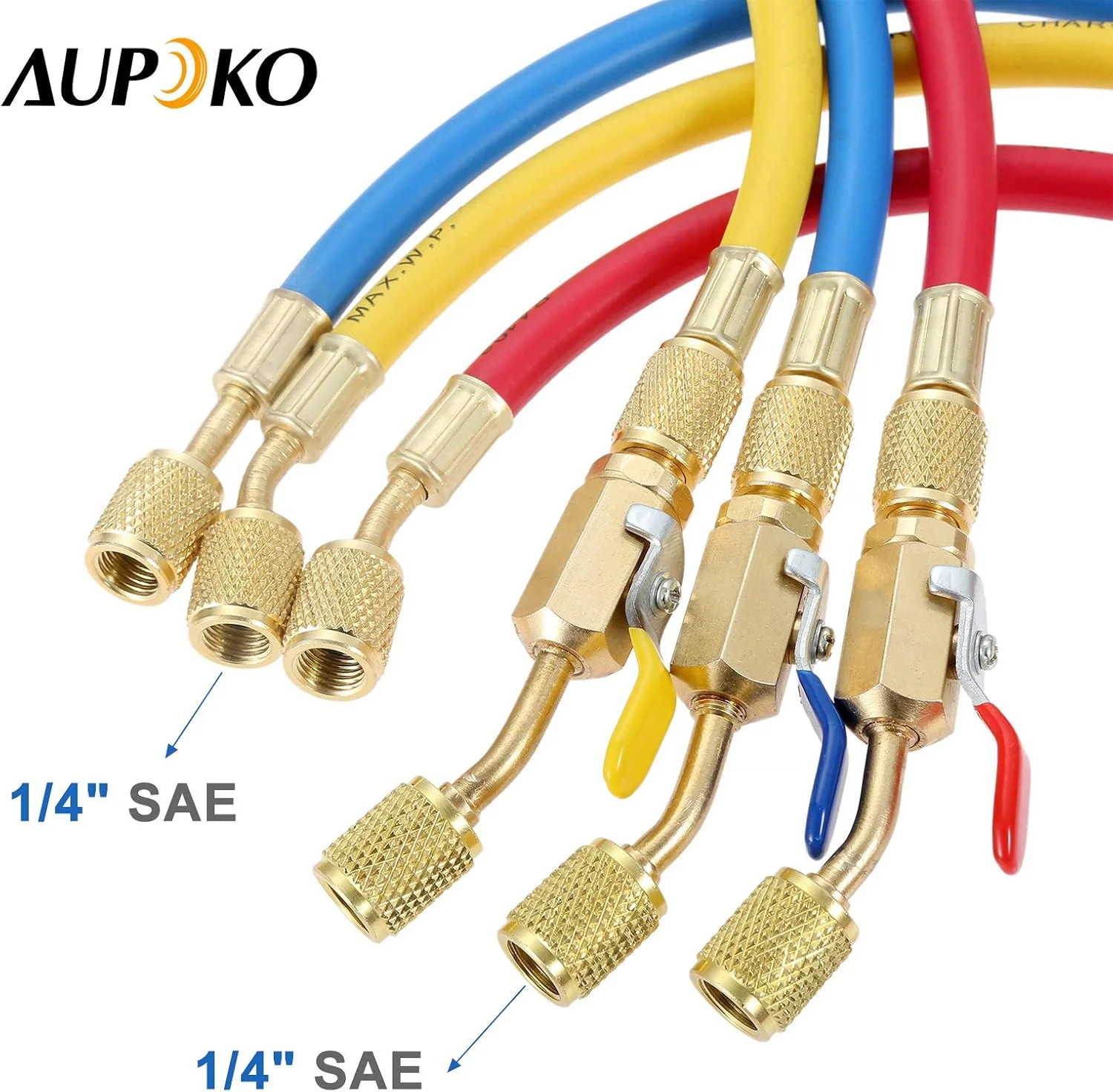 Aupoko AC Refrigerant Charging Hose with Ball Valve, 3-Color 60″ R410A HVAC Hose
