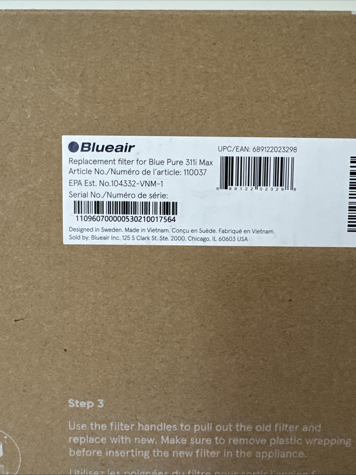Genuine Blueair Blue Pure F3MAX+ Replacement Filter for 311i+ Max – New