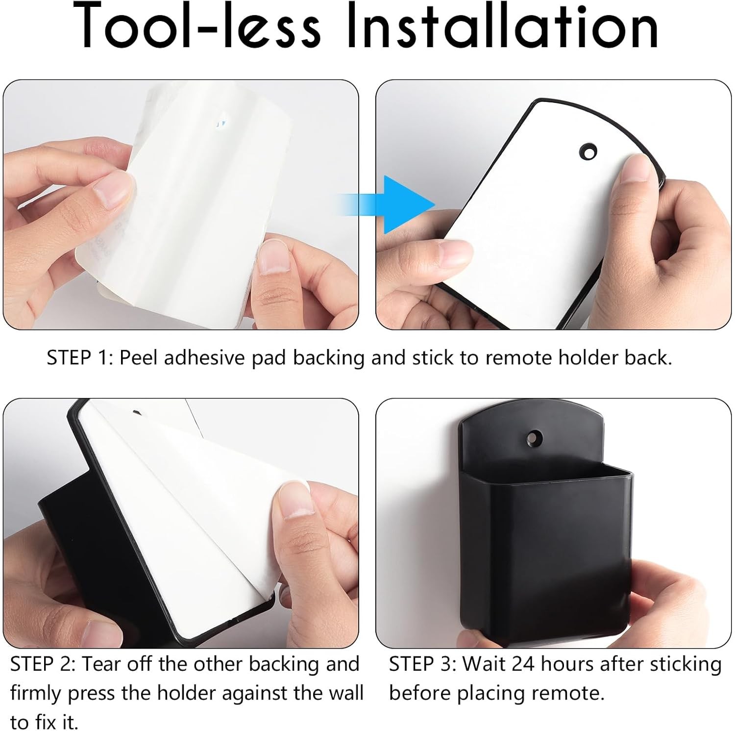 2 Pack Black Remote Control Holder, Self adhesive Wall Mount Storage