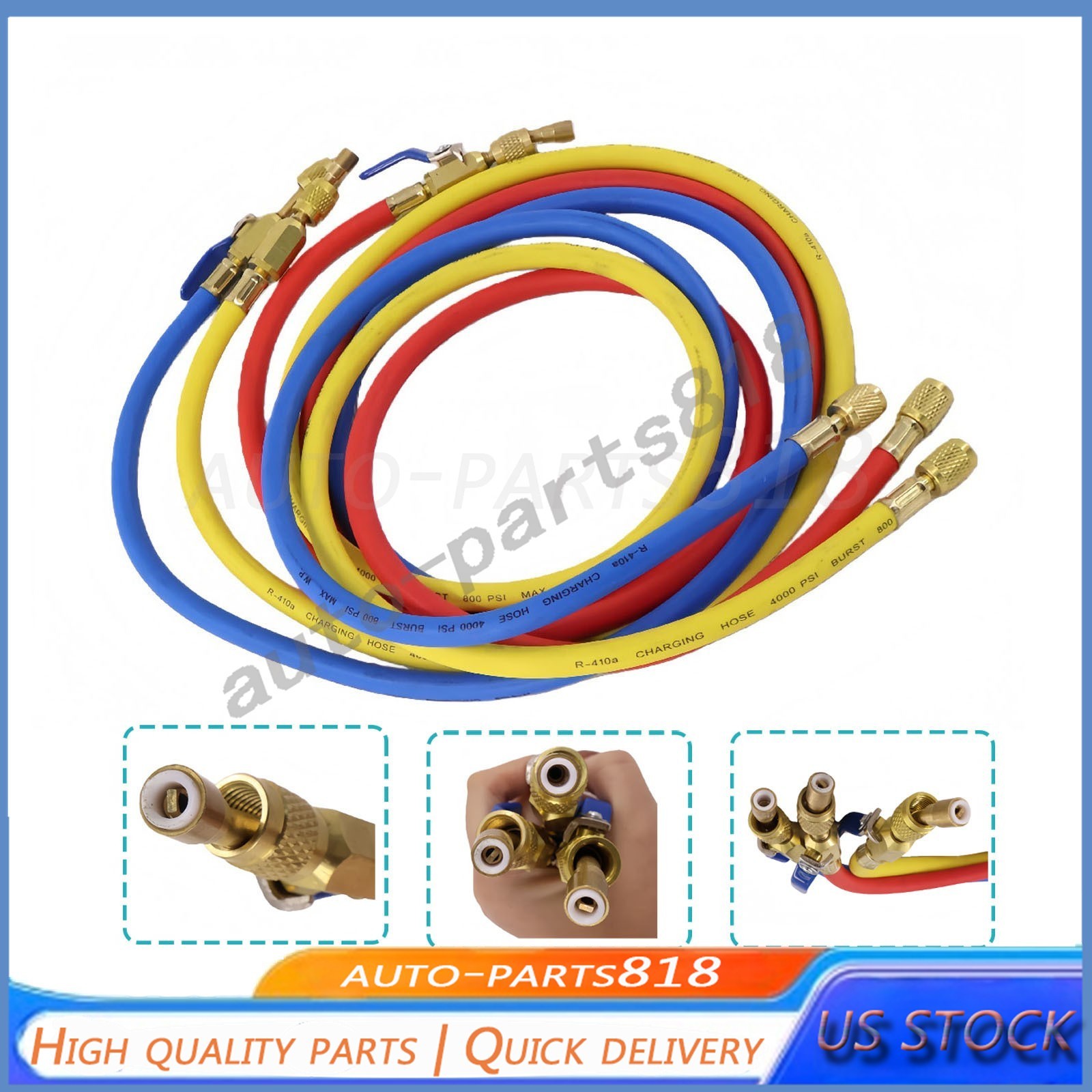 For R-410A Refrige 3Pack 29986 Plus II 1/4″ Hose with Compact Ball Valve 72″ US