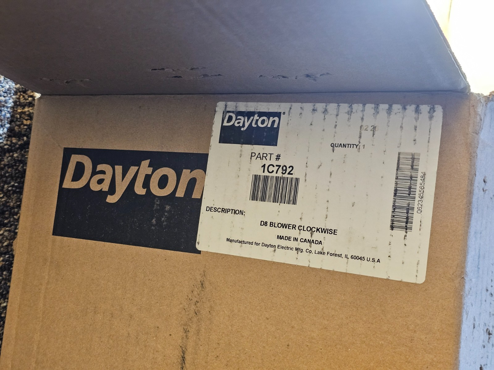 DAYTON 1C792 7 3/4 in Blower Wheel Dia, Direct Drive, For 360 CFM Airflow Steel