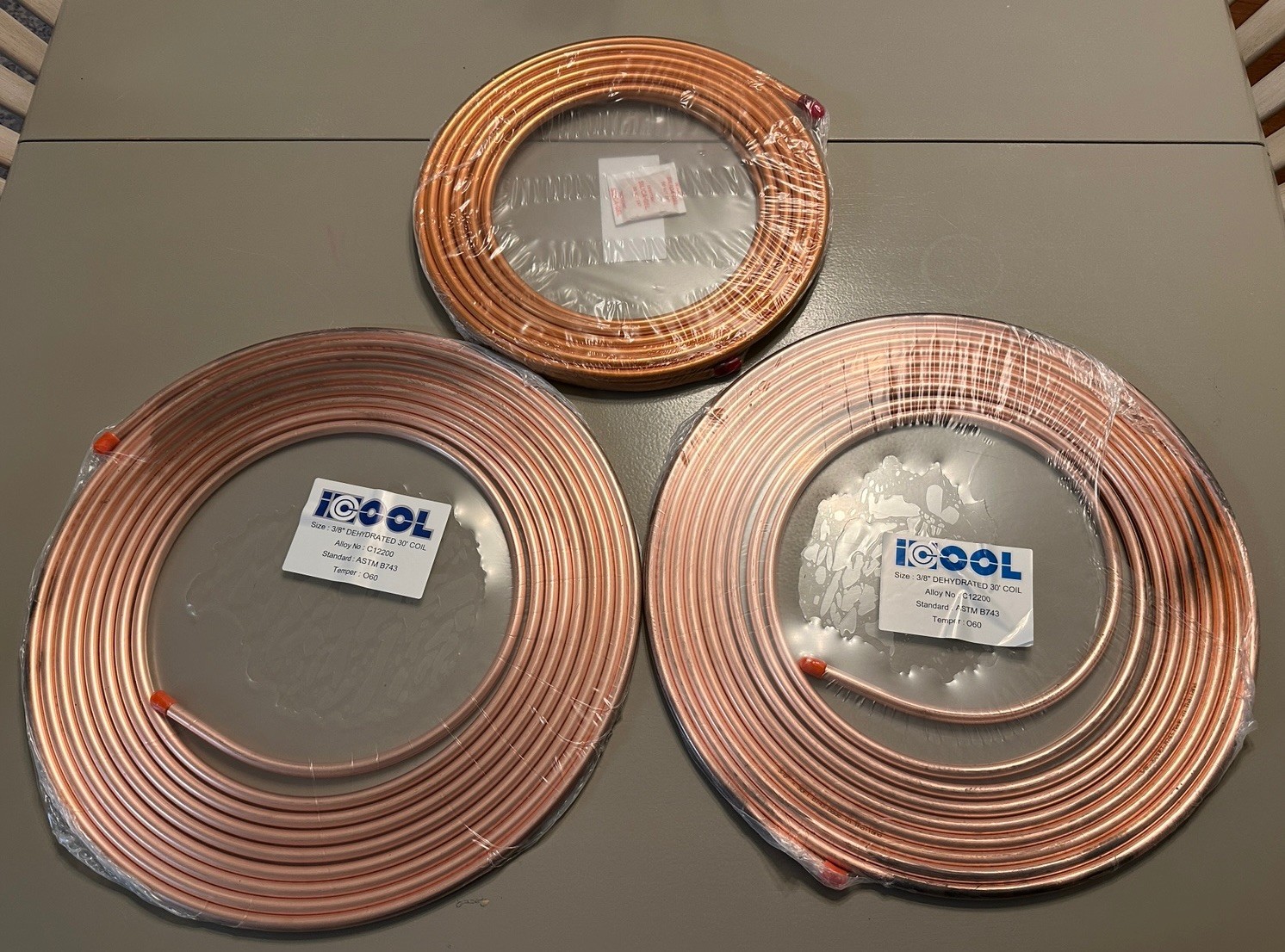ICOOL 3/8” Dehydrated Copper Tube Coil 30’ C12200 ASTM B743 O60 HVAC / Lot Of 3
