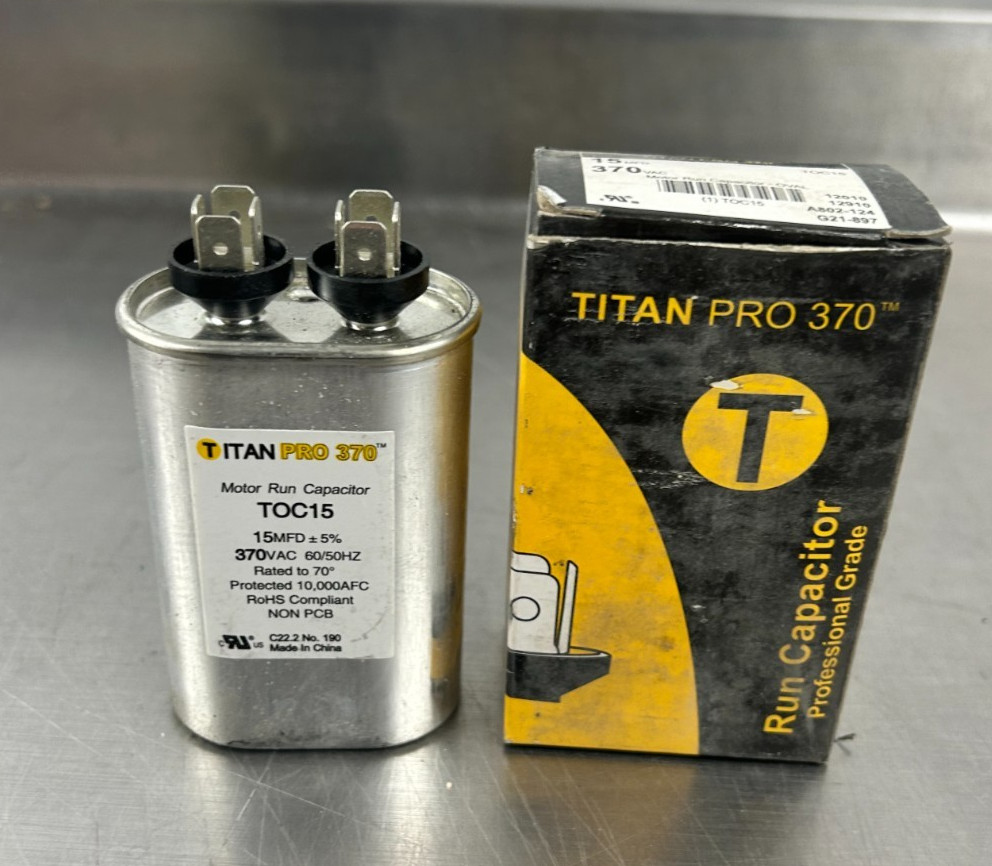 Titan PRO 370 TOC15 15MFD 370 VAC 60/50HZ Motor Run Capacitor HVAC NEW