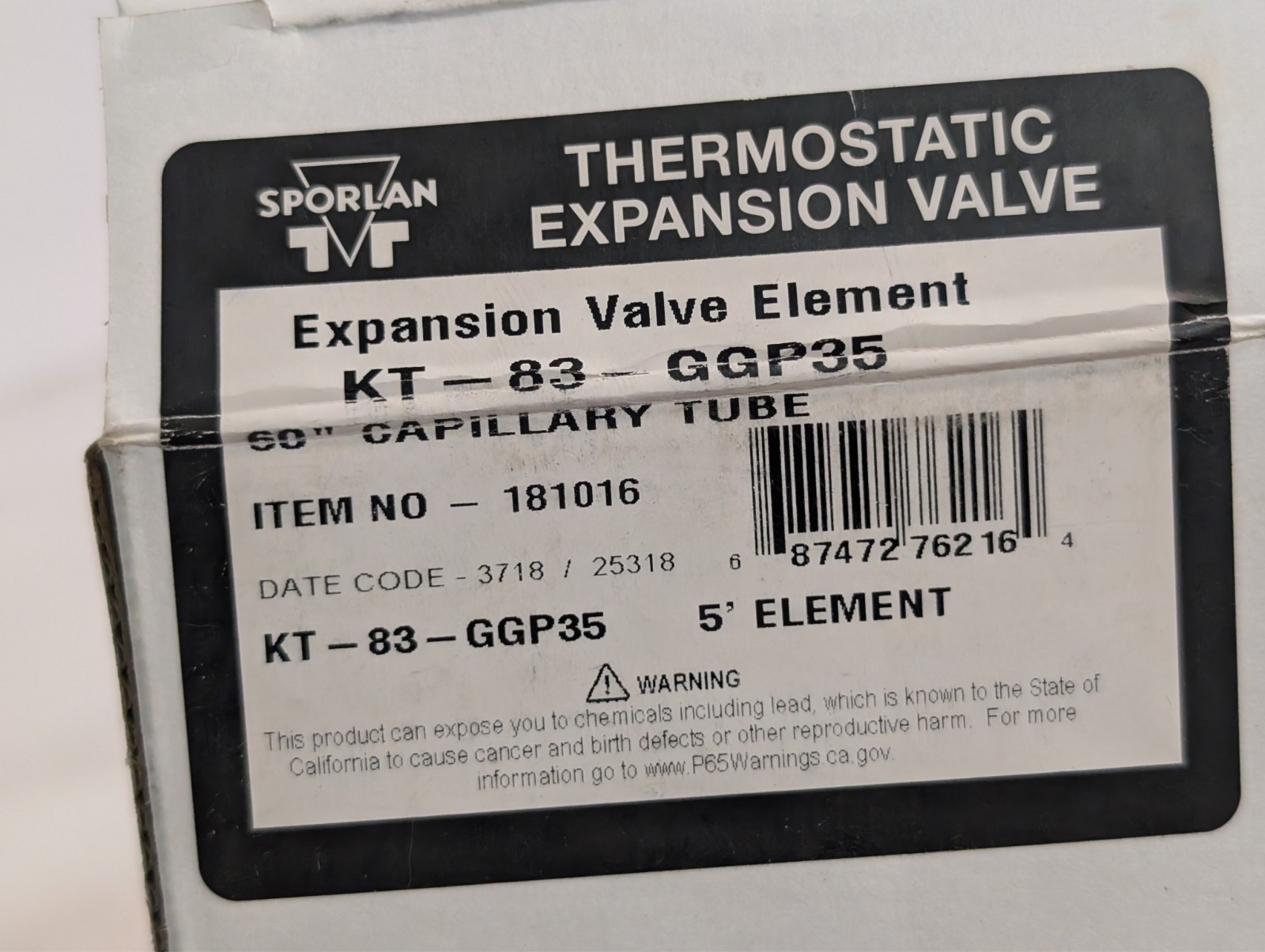 Parker Sporlan KT-83-GGP35 expansion valve elements, 60in capillary, in orig box