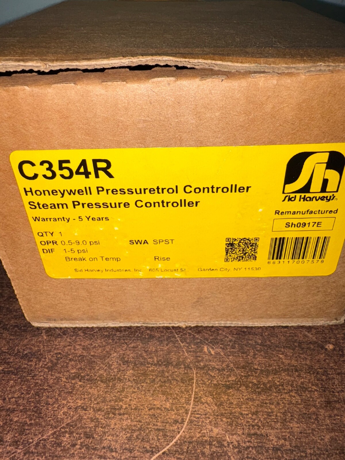 SID HARVEYS C354R HONEYWELL PA404A PRESSURETROL CONTROLLER S5