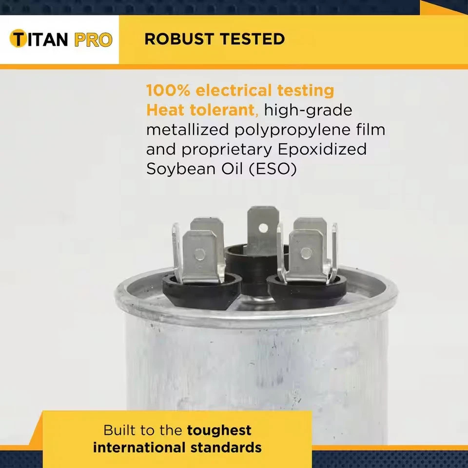 TitanPro TRCFD455 HVAC Round Dual Motor Run Capacitor. 45/5 MFD/UF440/370 Volts