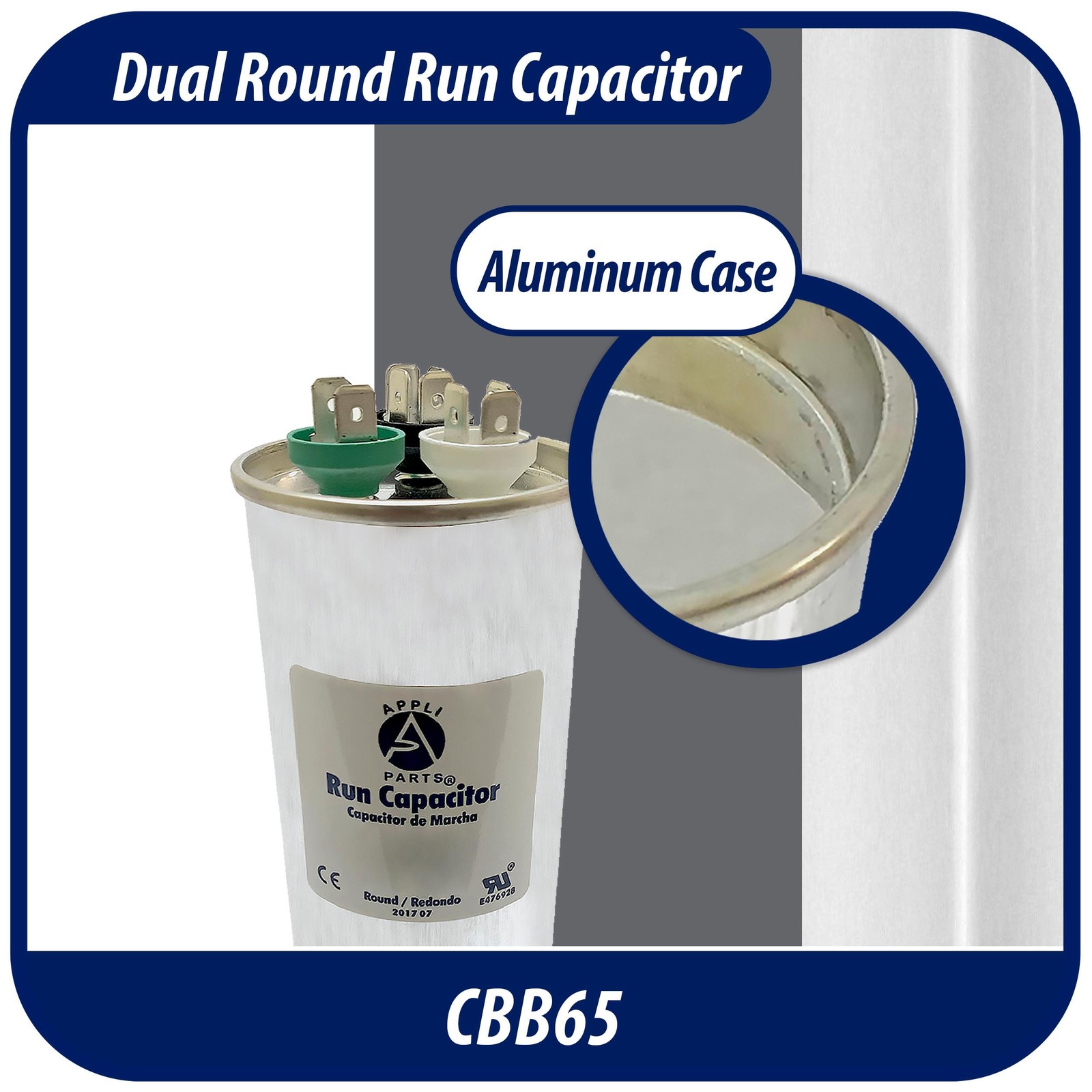 Appli Parts Dual Run Capacitor for ac 40+5 Mfd uF (microfarads) 370 VAC or 450 V