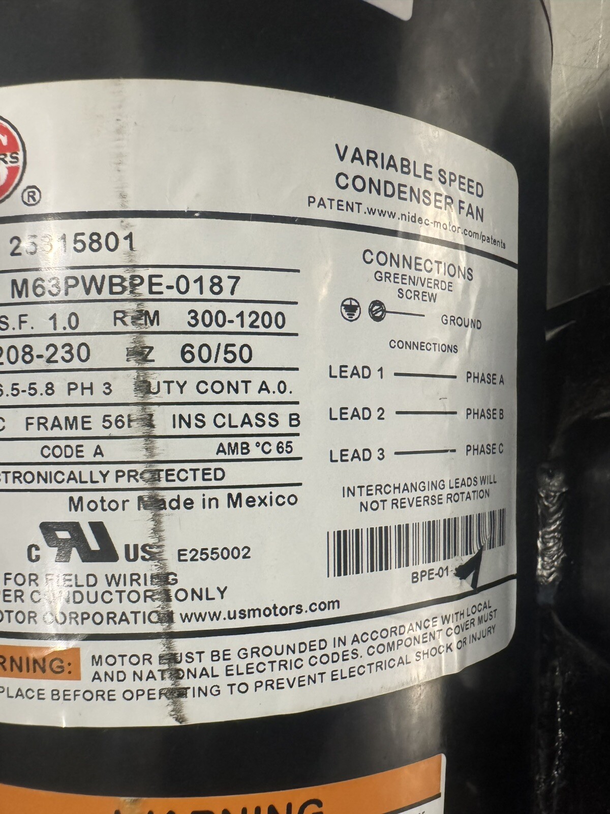 US Motor 25315801 Heatcraft ECM Refrigeration Motor 2.5 HP 208-230V NEW!