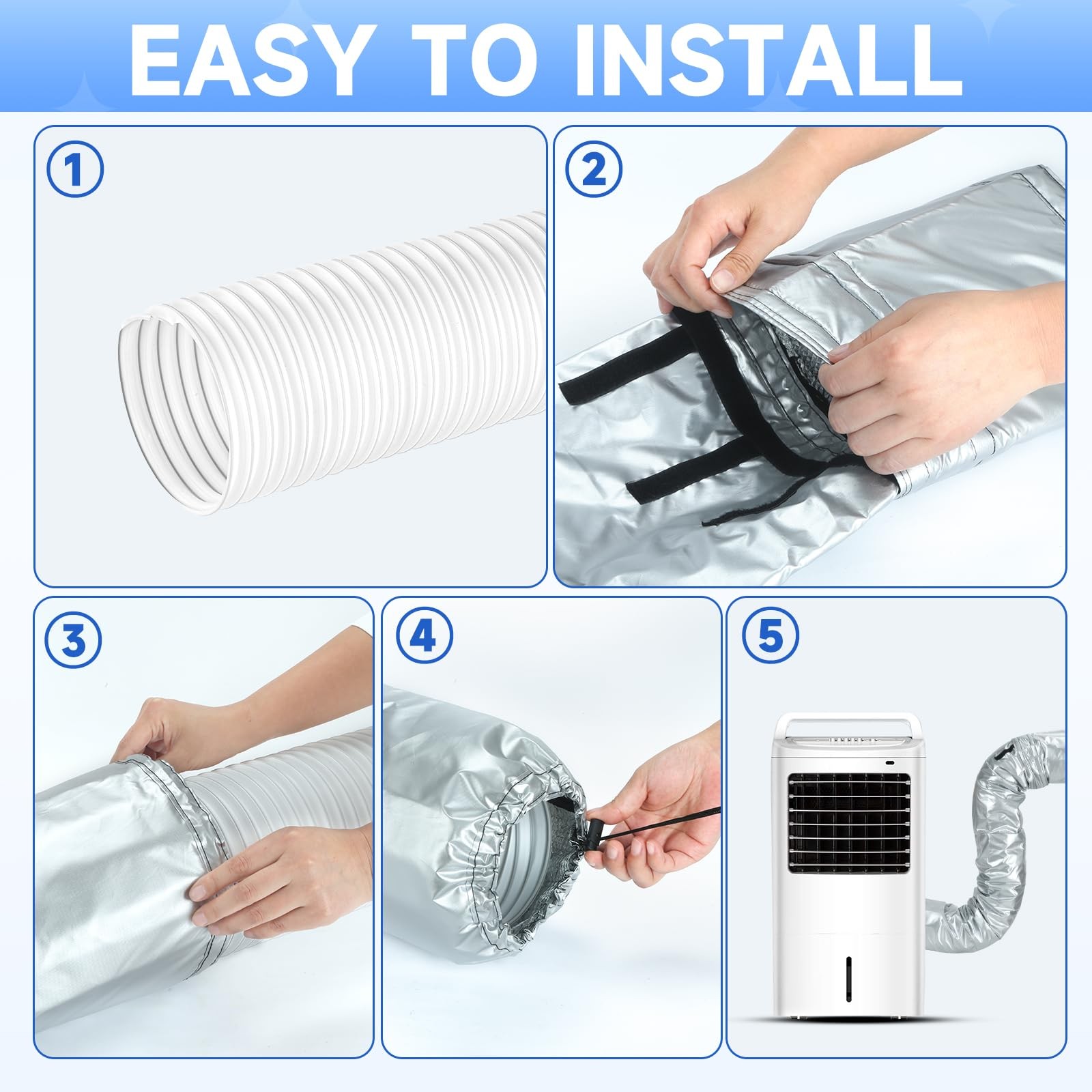 2 Pcs Portable AC Hose Insulation Sleeve, Air Conditioner Light Gray