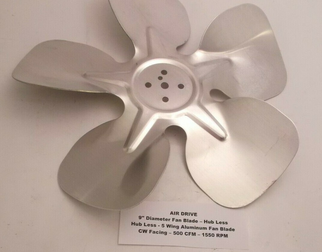 AIR DRIVE 9″ Diameter Hubless Fan Blade – 5 Wing 25 Deg Aluminum Fan Blade – CW