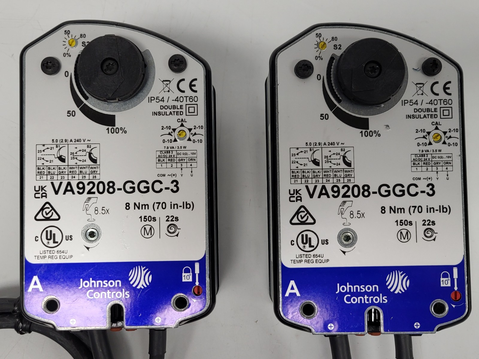 Johnson VA9208-GGC-3 Electric Spring Return Valve Actuator, 24VAC, 70 in-lb
