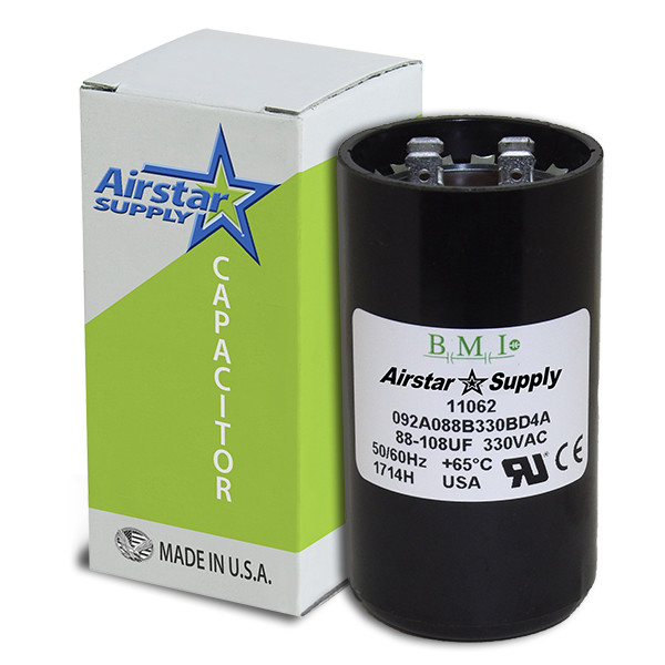 108 – 130 uF x 330 VAC � BMI # 092A108B330CE7A Motor Start Capacitor � USA