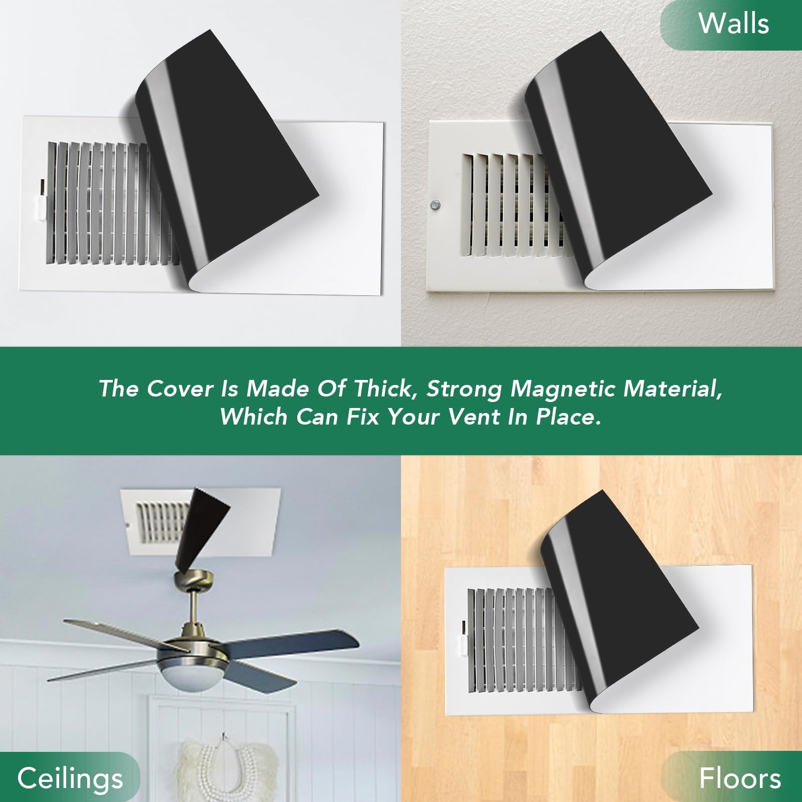 6 Pack Magnetic Vent Covers, Strong Covers 5.5 X 12inch 5.5X12-6P, Black