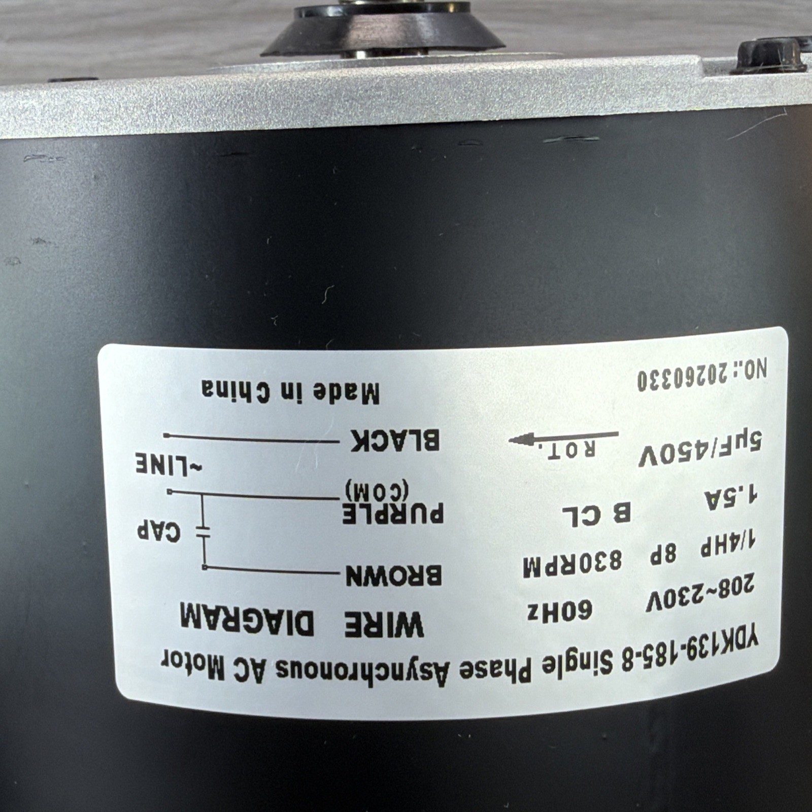 1/4 HP Condenser Fan Motor 0131M00061SP 830 RPM 230V YDK139-185-8 Broad Ocean