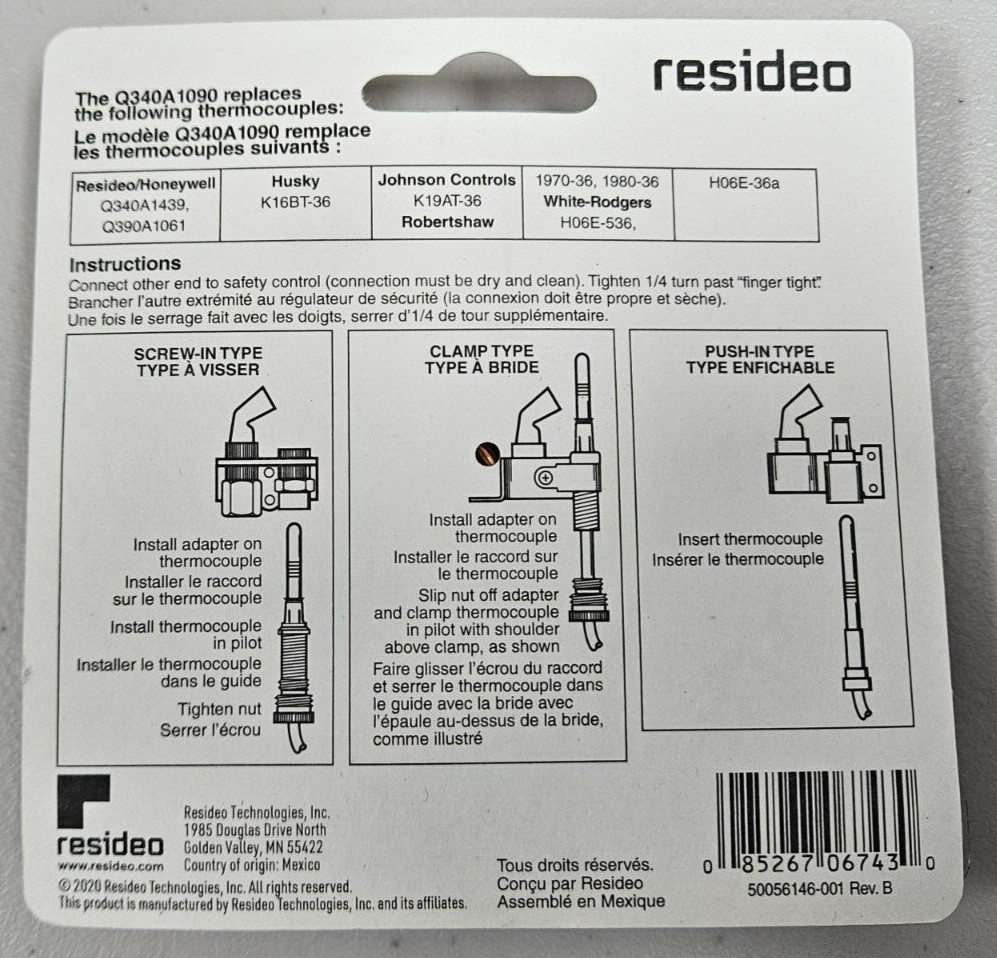 RESIDEO HONEYWELL Q340A1090 36″ UNIVERSAL THERMOCOUPLE 30mV NEW W/ ADAPTER