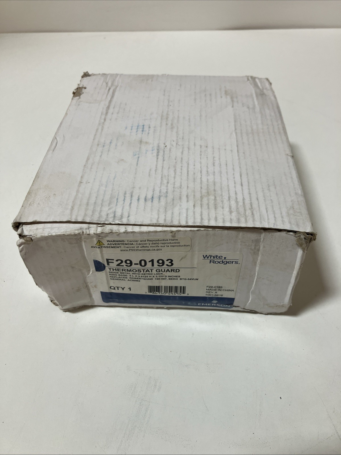 NEW White Rodgers F29-0193 Thermostat Guard, Beige Metal W/ Keyed Lock