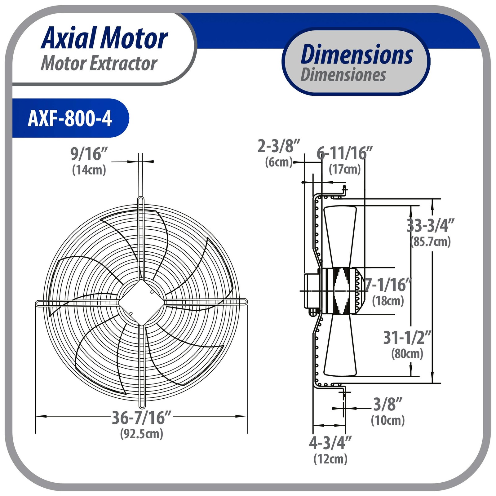 Appli Parts AXF-800-4 24-3/4 in Axial Fan Motor Guard Mounted Fan Blade 220-440