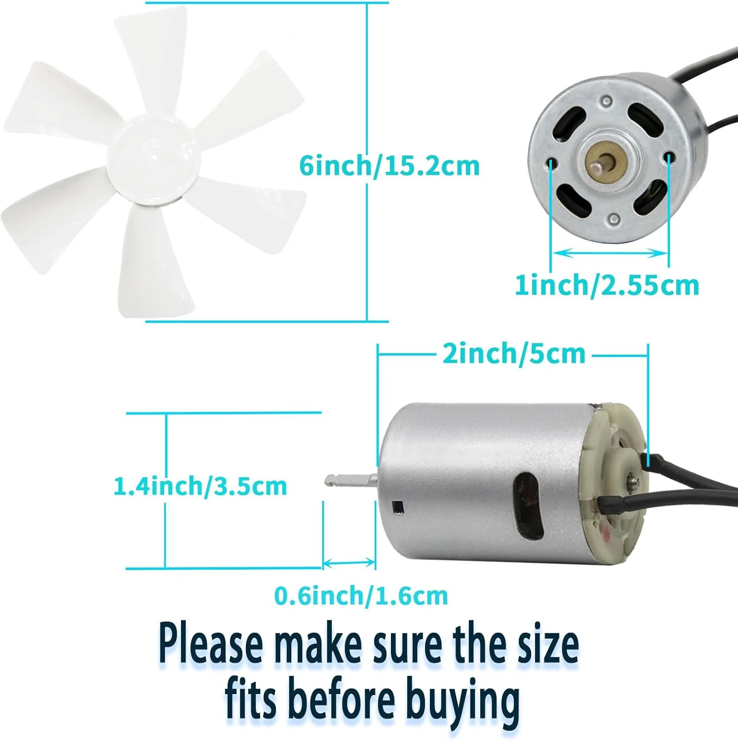 6” RV Vent Fan Motor & Fan Blade Replacement, 12V D-Shaft RV Vent Motor Compati