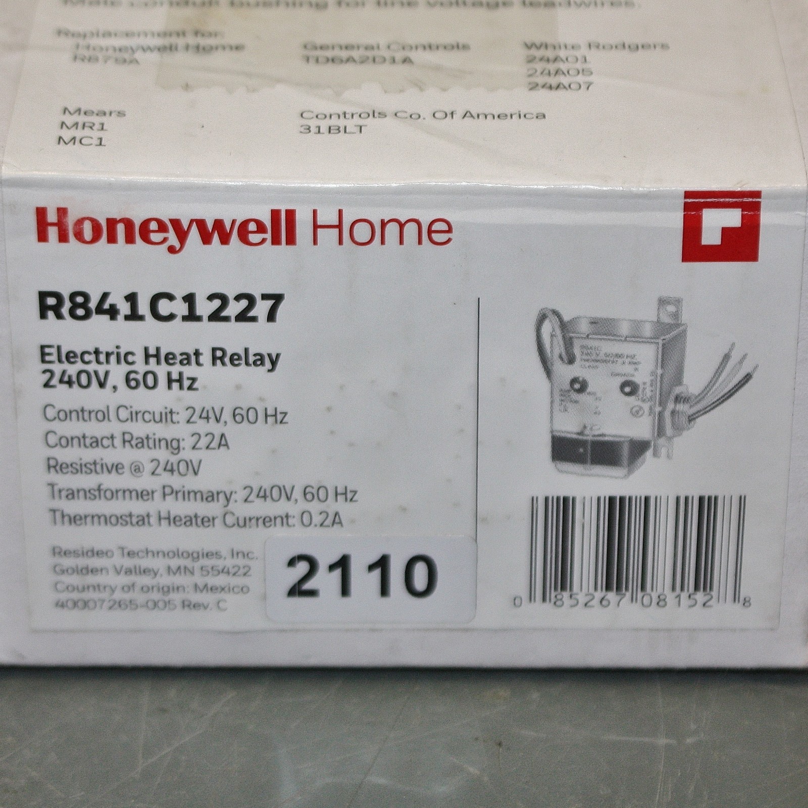 Honeywell Switching Relay R841C1227, 24V AC, 22A, 60 Hz, R879A, TD6A2D1A