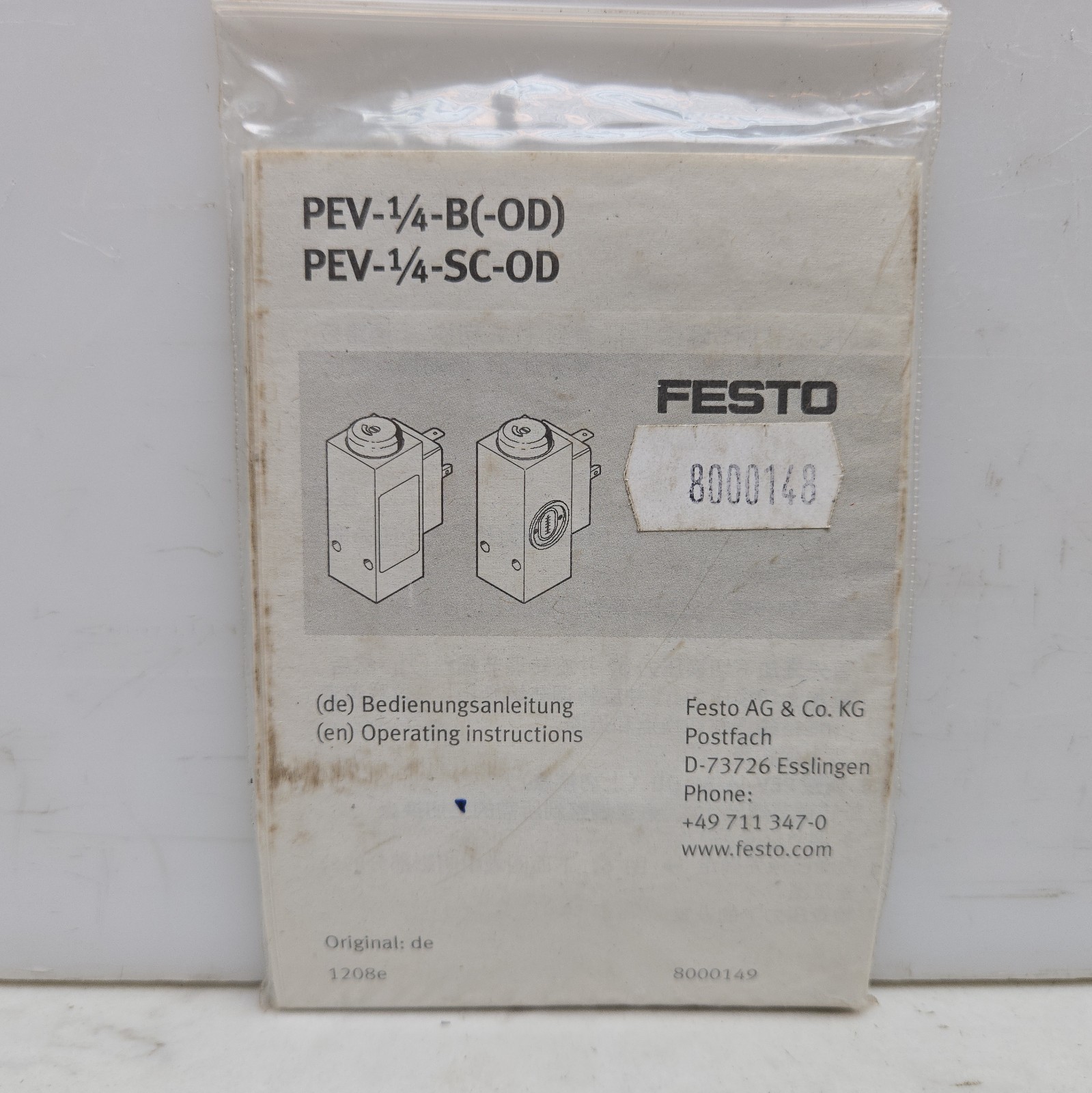 Festo PEV-1/4-B Adjustable Pressure Switch 10773 1-12 Bar 1/4″ NPT/BSP Pneumatic