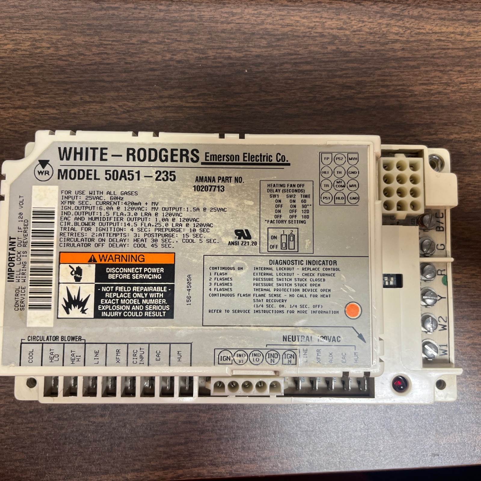 50A51-235 OEM Furnace Control Circuit Board White Rodgers Model