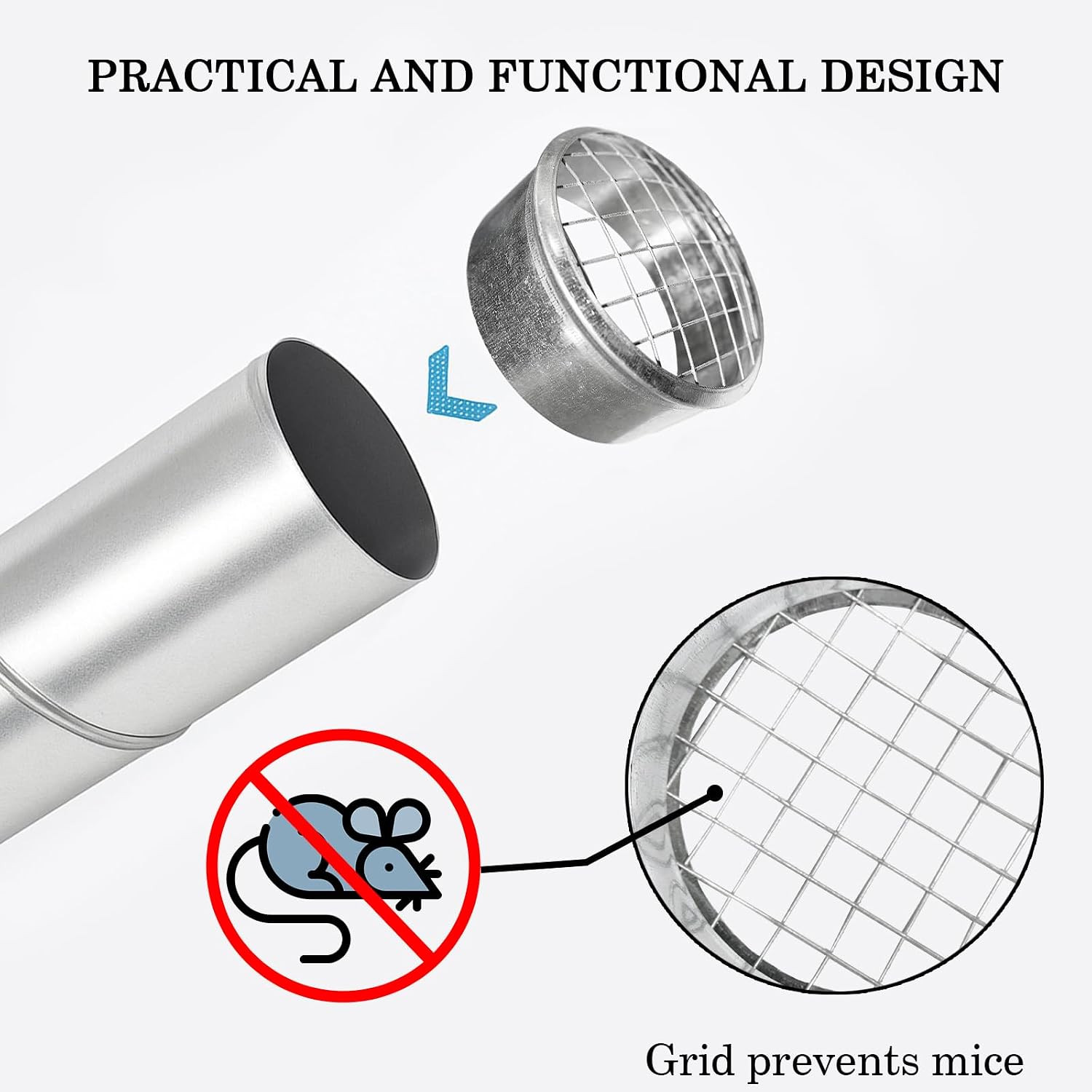 4 Inch HVAC Vent Cover, Galvanized Steel Round Duct Cap with Mesh Screen. Duty E