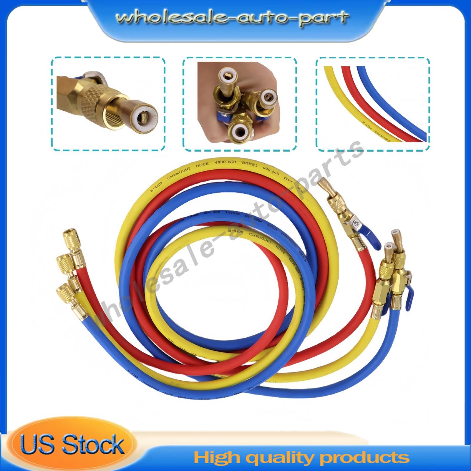 3Pack 29986 For R-410A Refrige Plus II 1/4″ Hose with Compact Ball Valve 72″ US