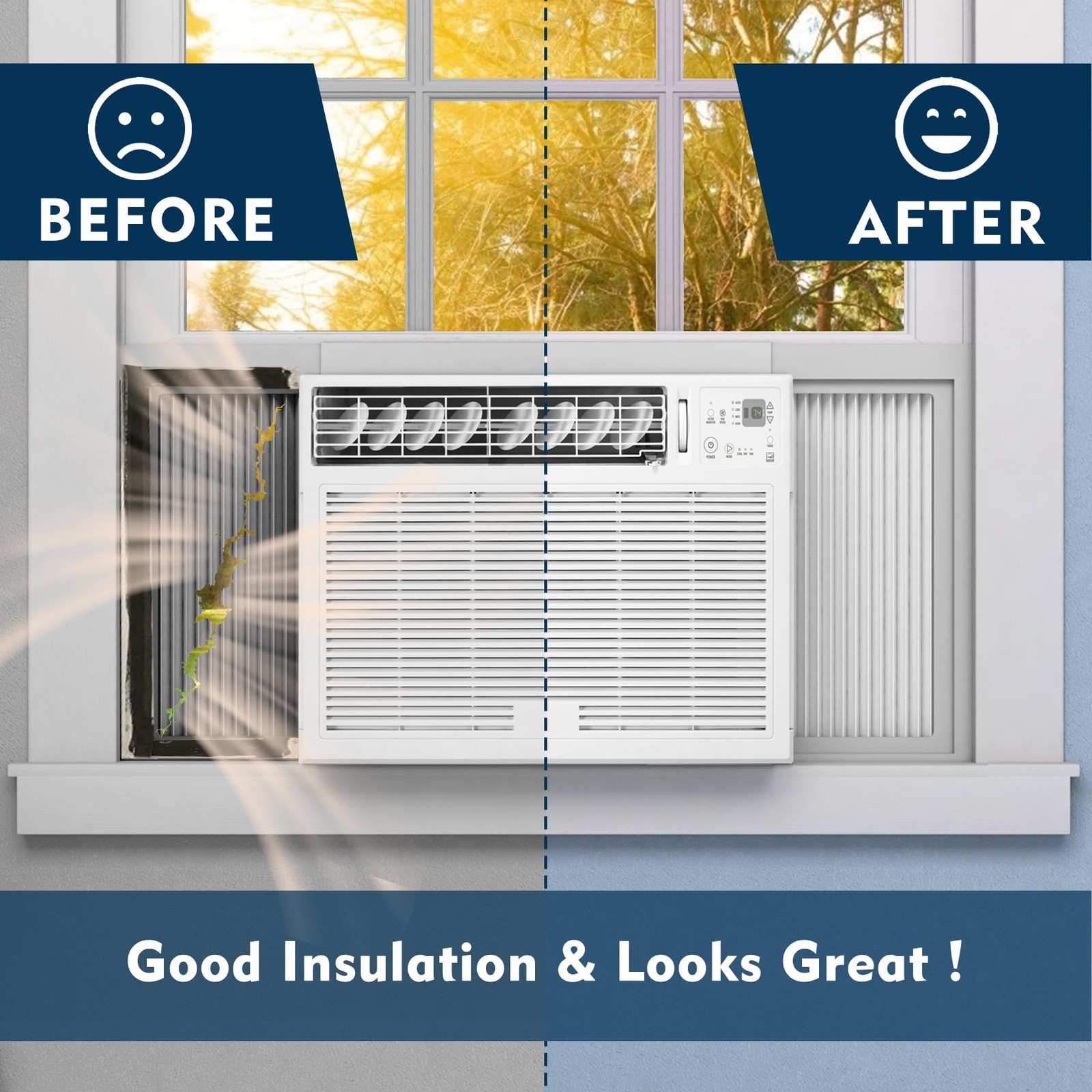 Pearwow Window Air Conditioner Side Panel with Fits 12000BTU AC Units