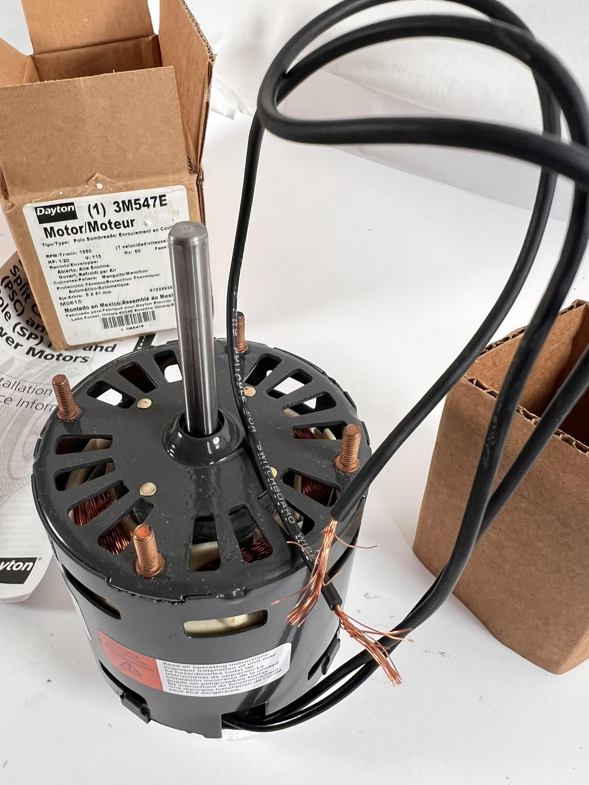 Dayton 3M547E Shaded Pole Blower Motor 1/20 HP 1550 RPM 115V 1PH Sleeve Bearing