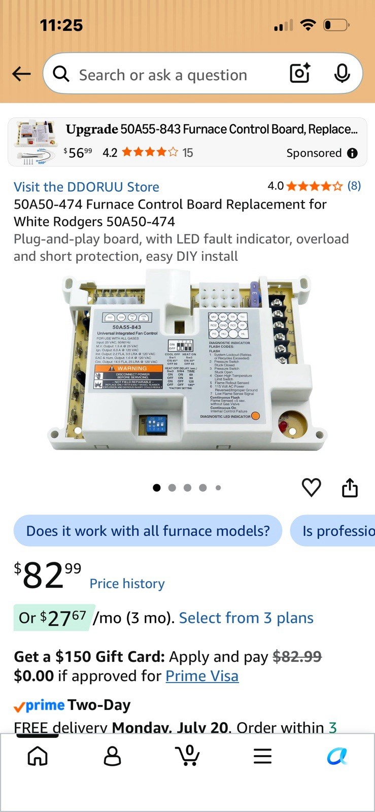 50A50-474 Furnace Control Board Replacement for White Rodgers 50A50-474