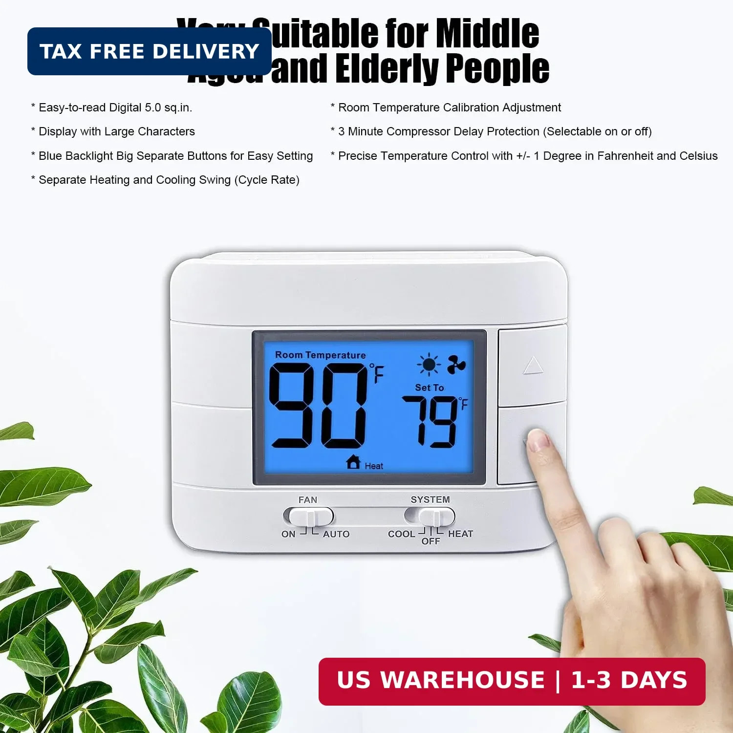 Non Programmable Thermostat for Home – Single Stage 1H/1C, with Room Temperature