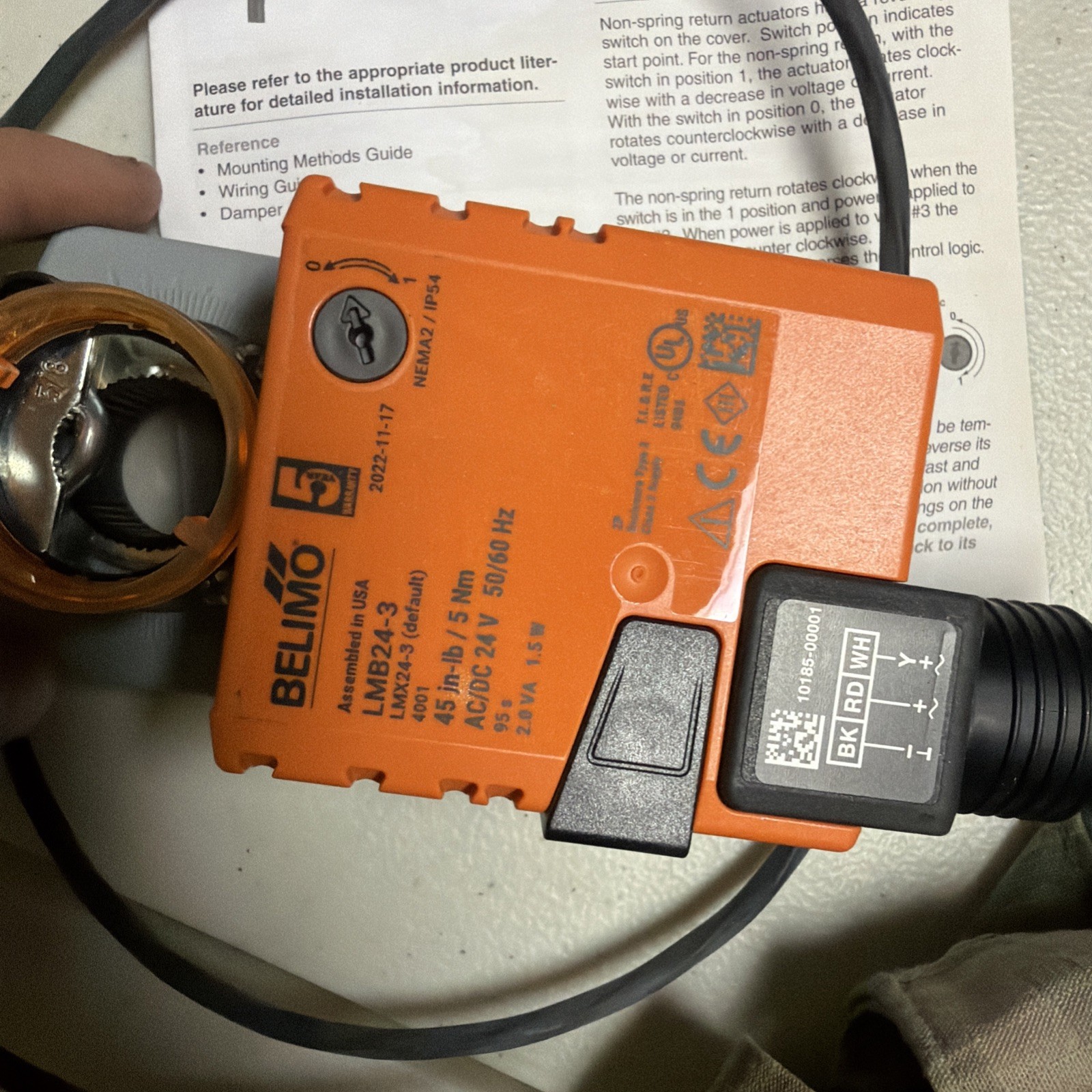 Belimo LMB24-3-T HVAC Damper Control Actuator, 24vac/Dc, 1 .5W, 2.0VA, NEMA 1.