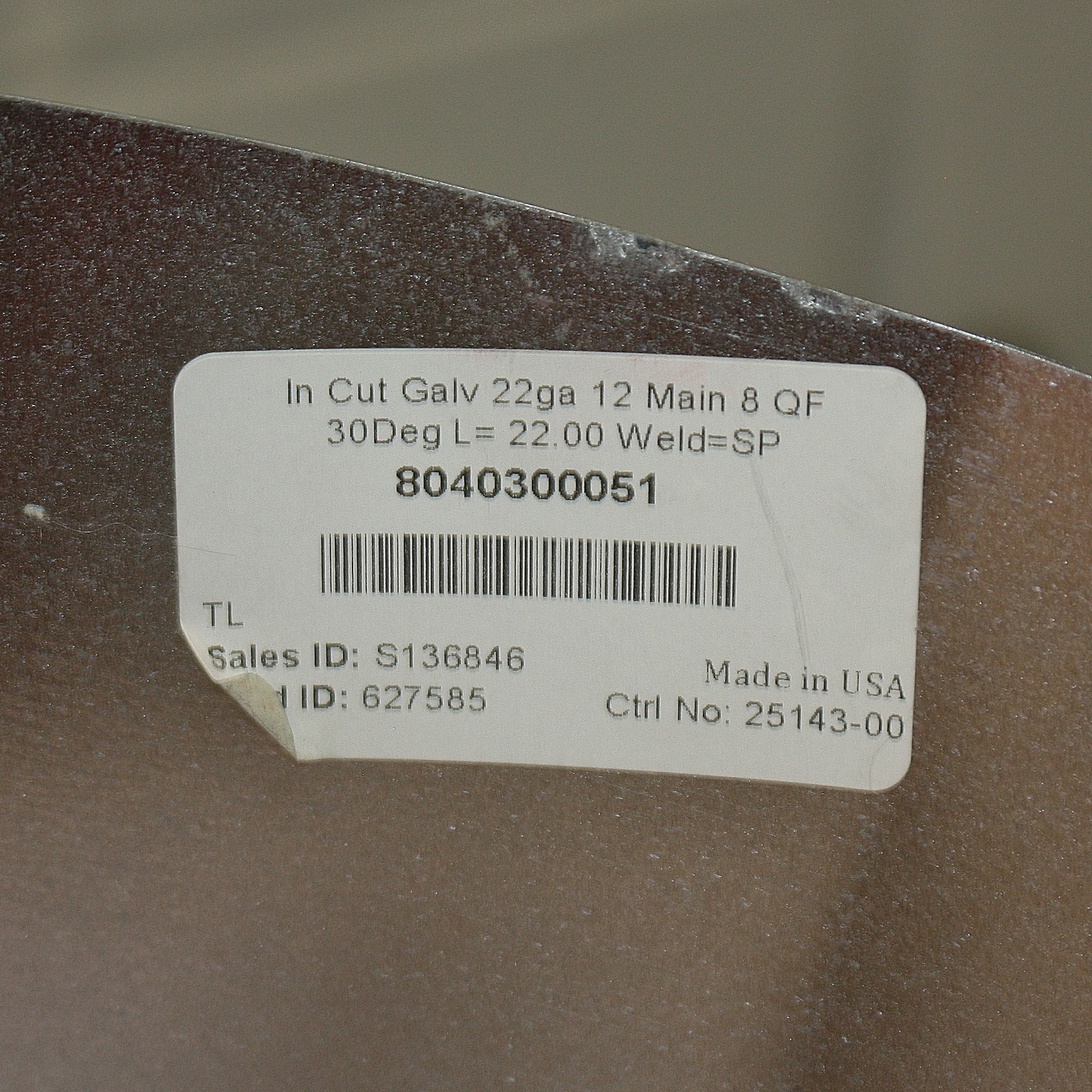 Nordfab In Cut Branch 8040300051, 12″ Duct x 8″ Branch, 30°, 22 ga, Steel, QF