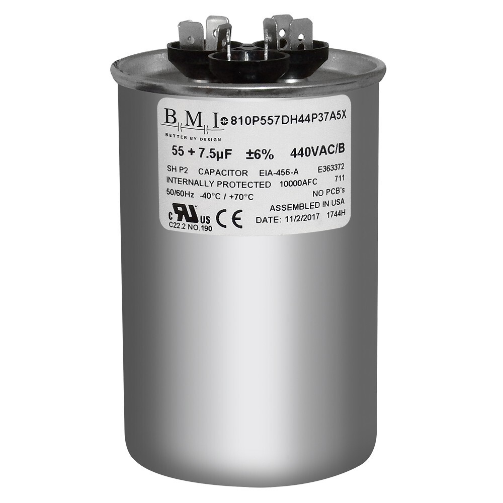 Air Conditioning HVAC Round Dual Motor CBB65D Run Capacitor 55 + 7.5 MFD 440V