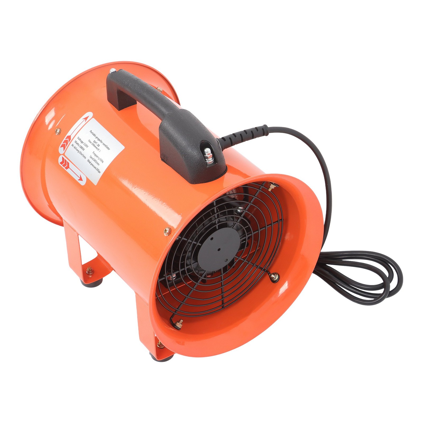 8 Inch Industrial Portable Blower Fan 16.4ft Duct Hose 180W 900CFM 3450RPM