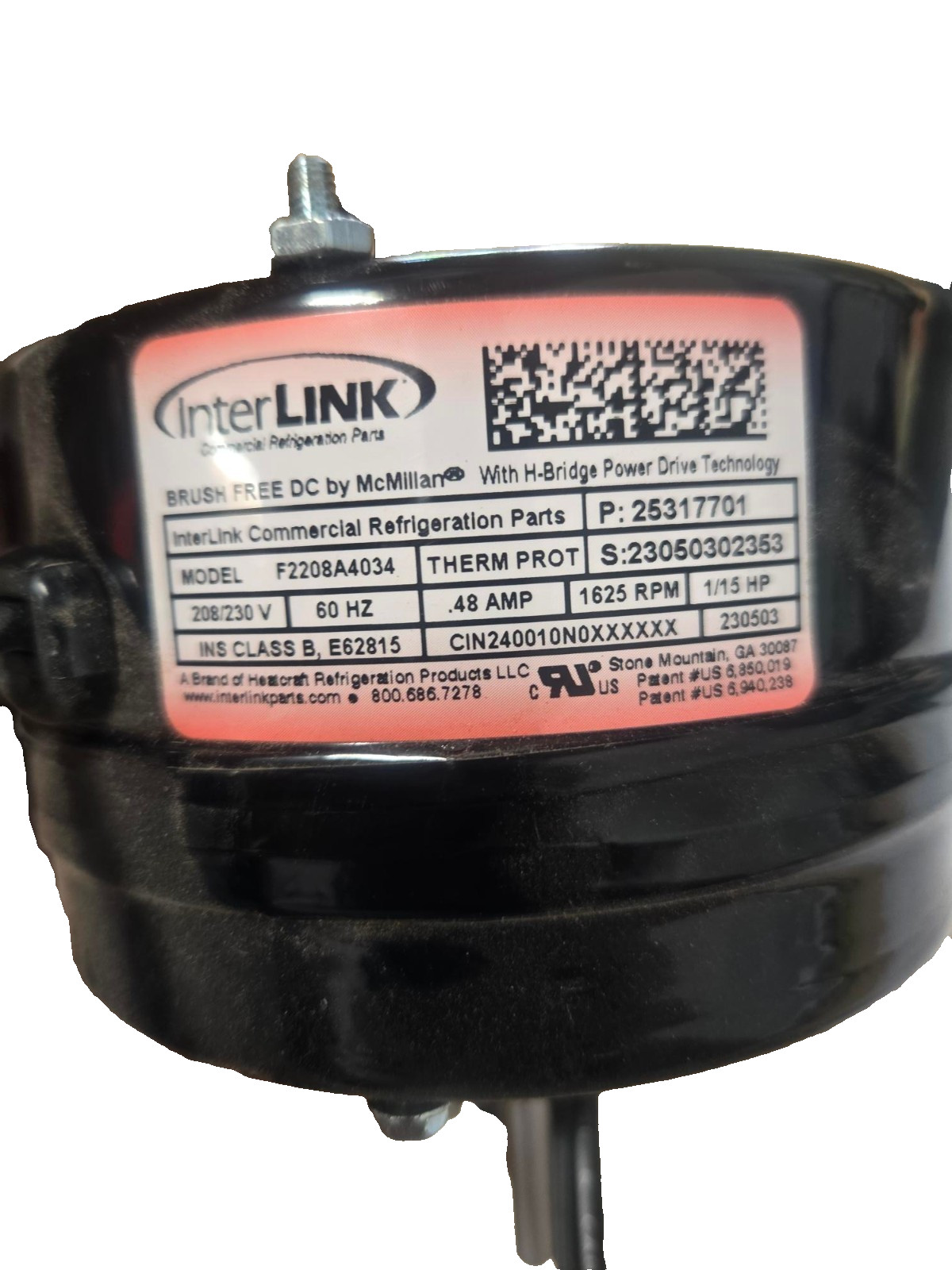 INTERLINK (HEATCRAFT) Motor 1/15 HP. 208-230 V 25317701S F2208A4034