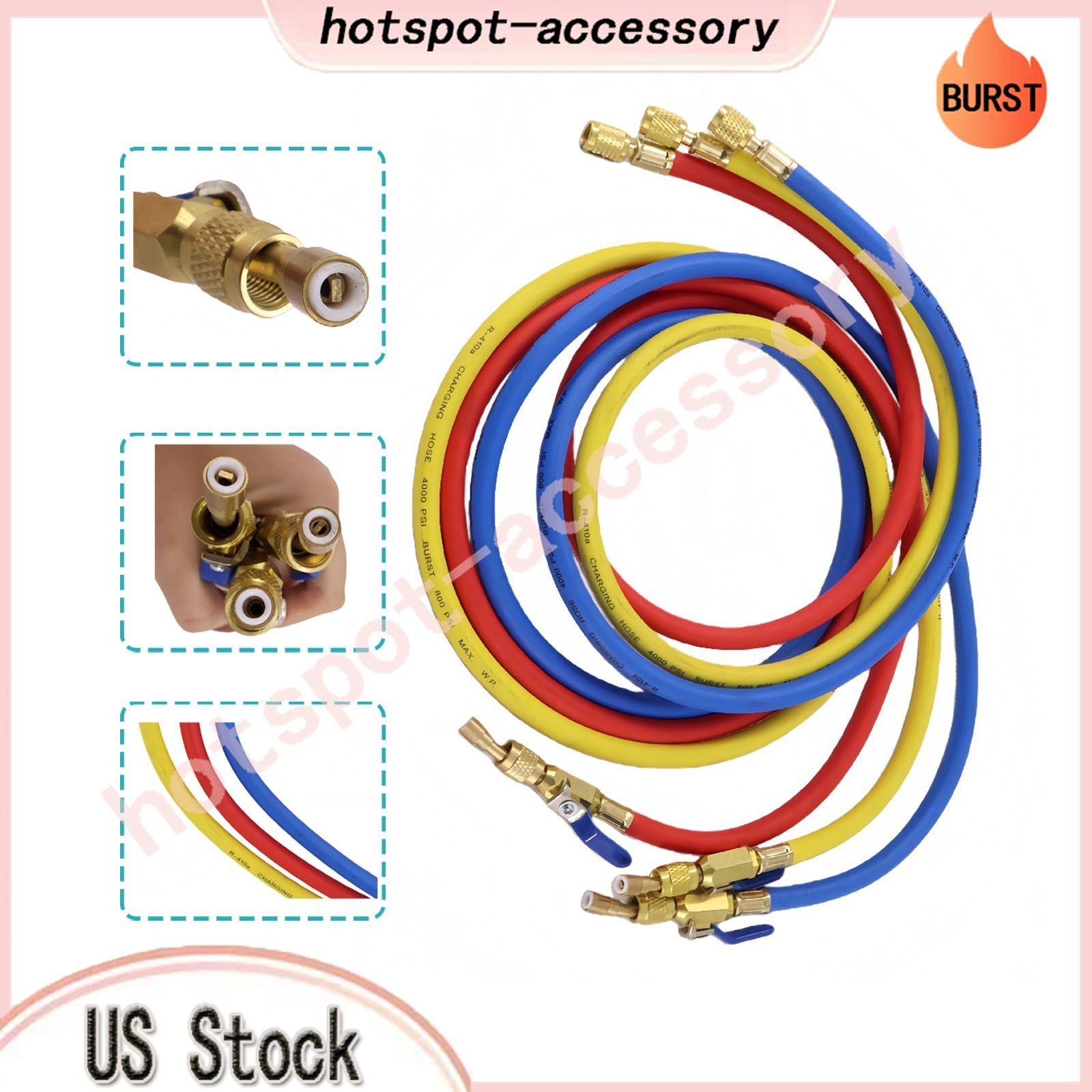 3Pack 29986 Plus II 1/4″ Hose with Compact Ball Valve 72″ Fits R-410A Refrige US