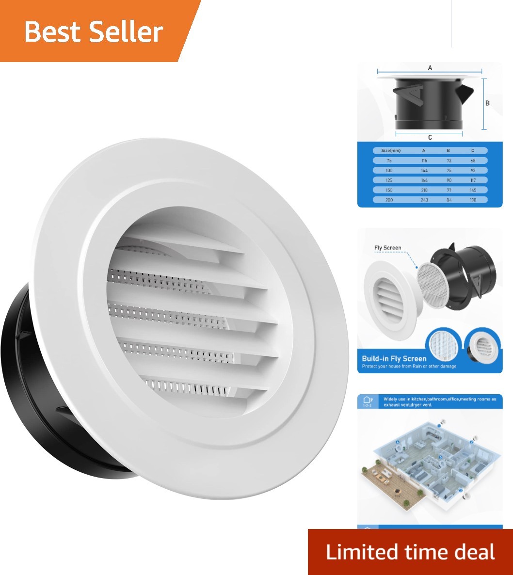 4-Inch Round Soffit Vent Cover with Fly Screen – Ideal for Bathroom & Kitchen