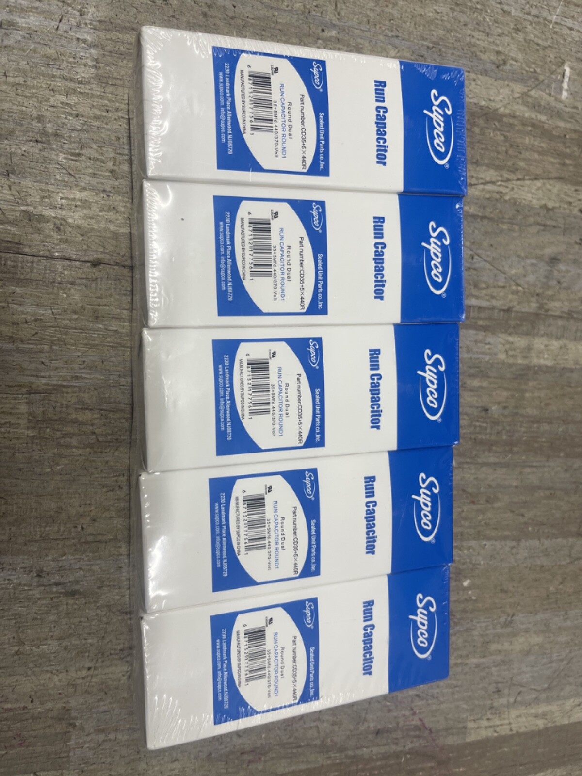 5 PACKS SUPCOl Run Capacitor, 35 + 5 Mfd., 440/370 Volt, CD35+5X440R NEW