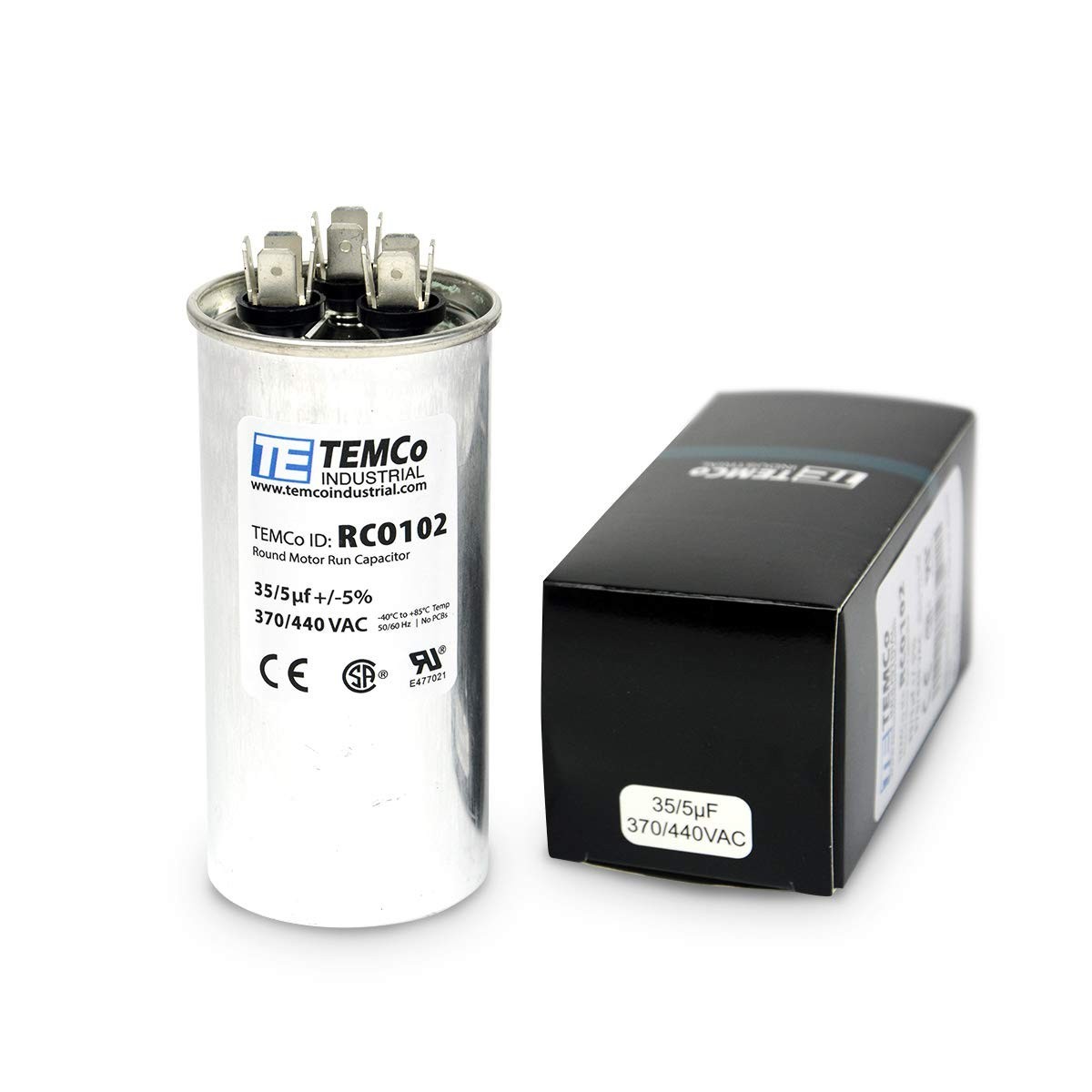Durable TEMCo 35+5 uF Round Capacitor, 440 V, PCB-Free for Air Conditioners
