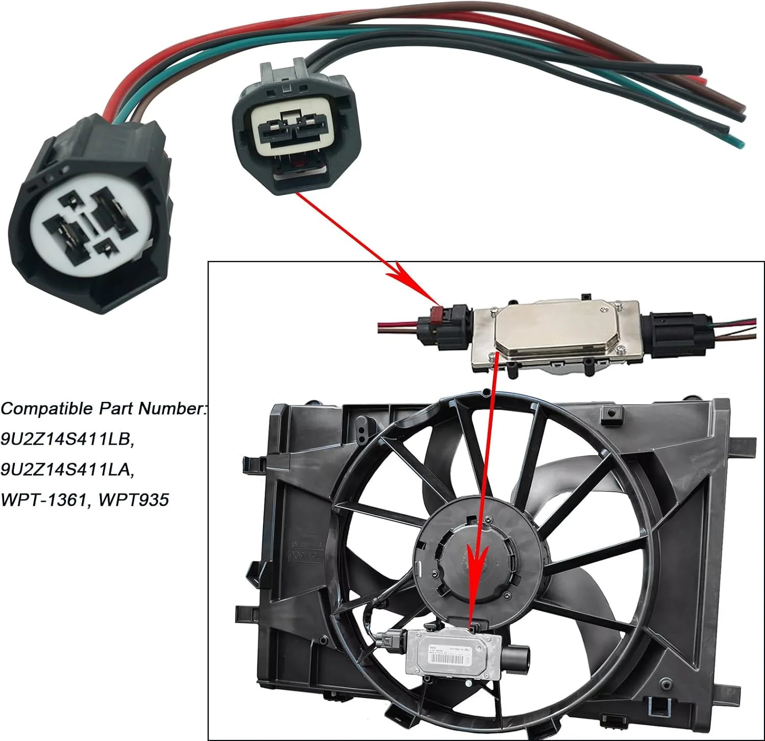 Cooling Fan Radiator Control Relay Module Connector Pigtail Wiring Harness Plug