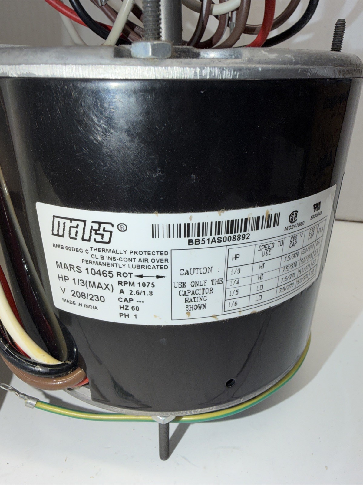 MARS 10465 CONDENSER MOTOR 2 SPEED