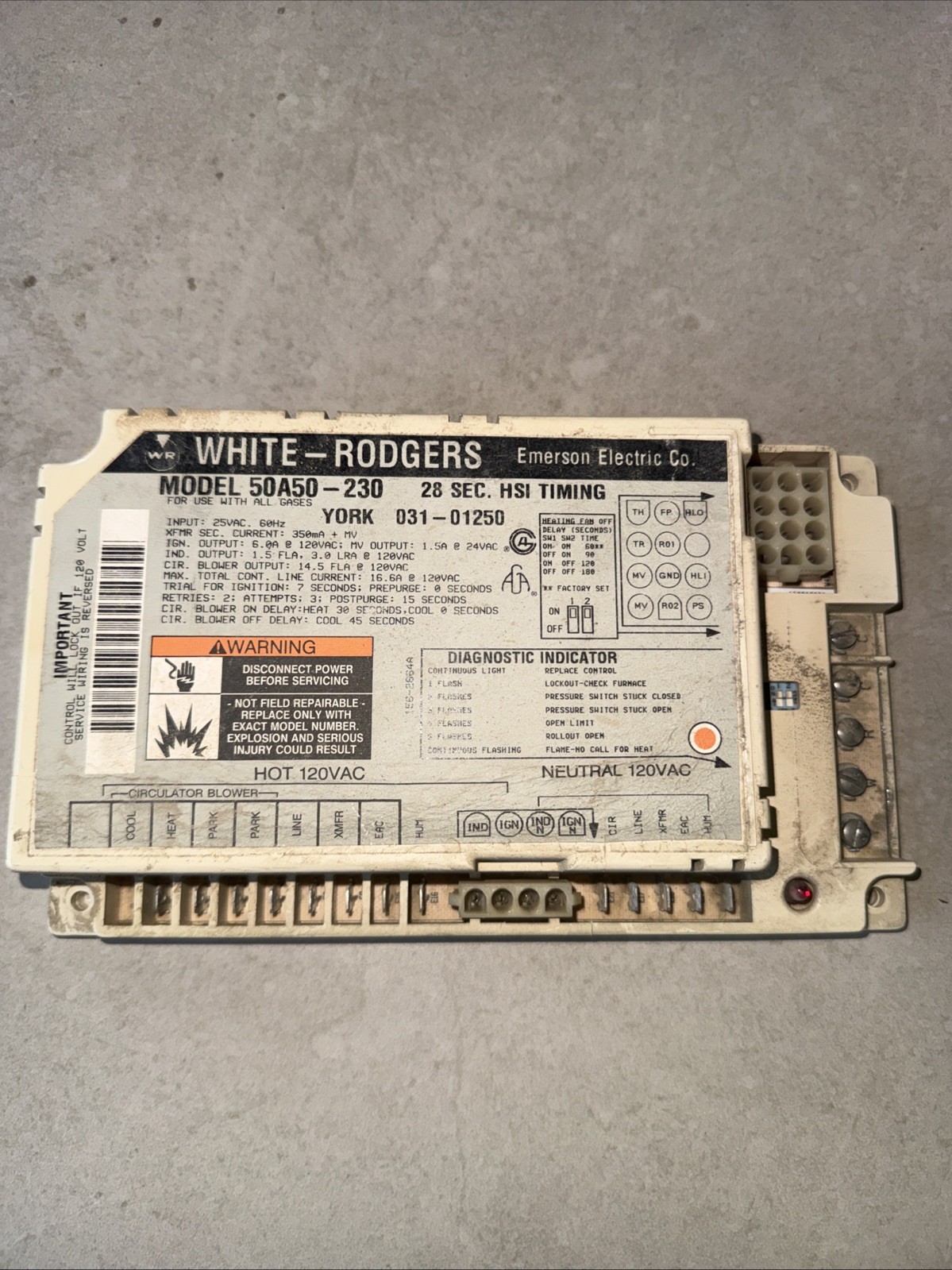 OEM York White Rodgers 50A50-230 Furnace Control Board York – 031-01250