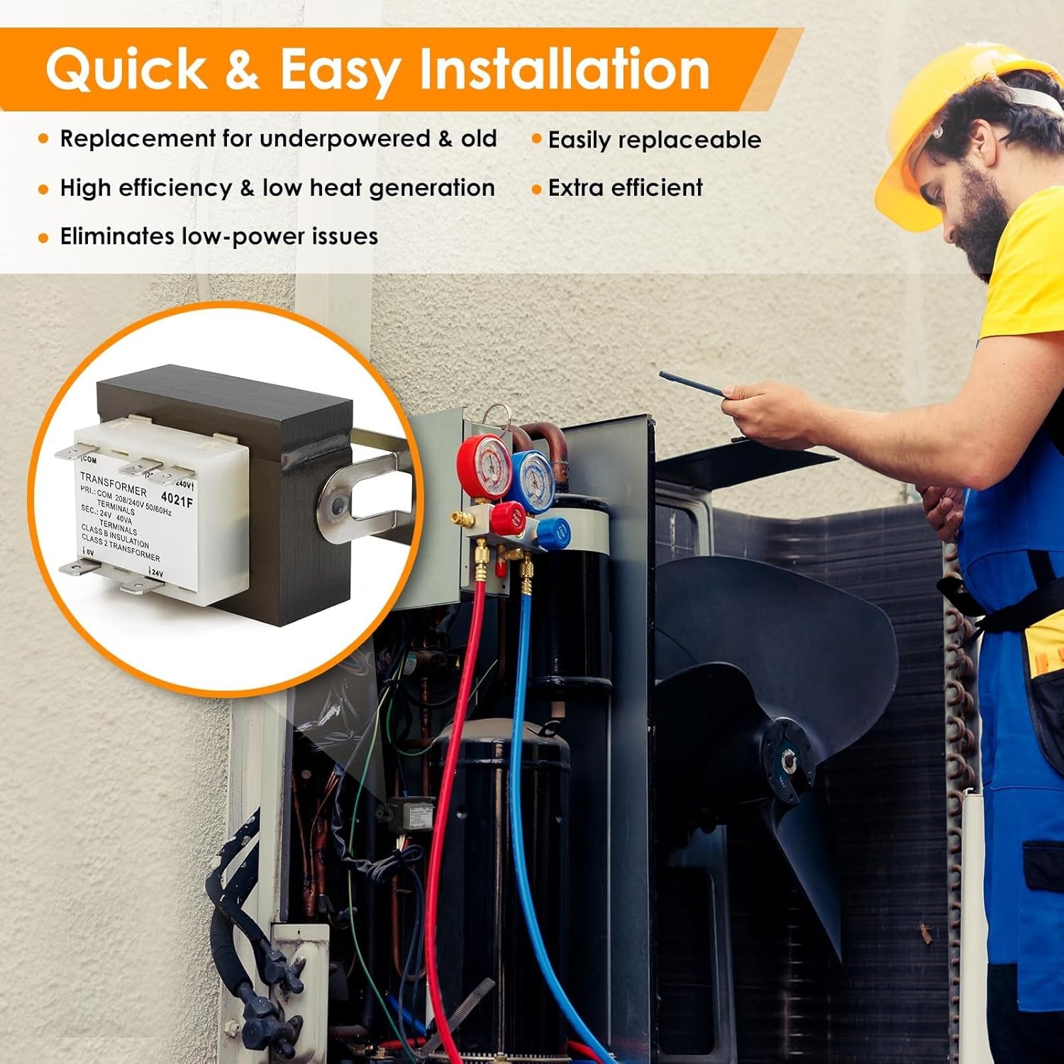 24V Furnace Transformer, 240V to 24V, 50/60Hz 40VA, for HVAC Equipment and Ga…