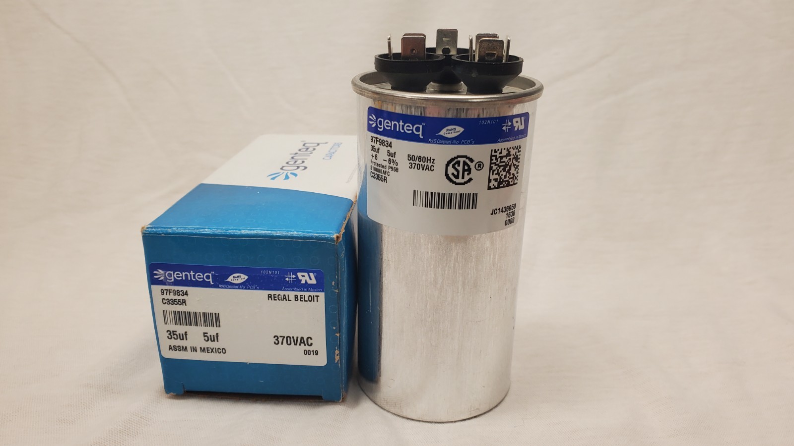 Genteq C3355R Capacitor Dual Run Round 35/5 UF MFD 370V VAC 97F9834